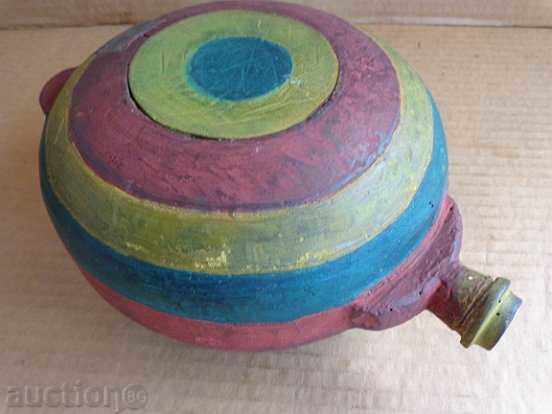 Auction  Painted cracker, wooden bucket