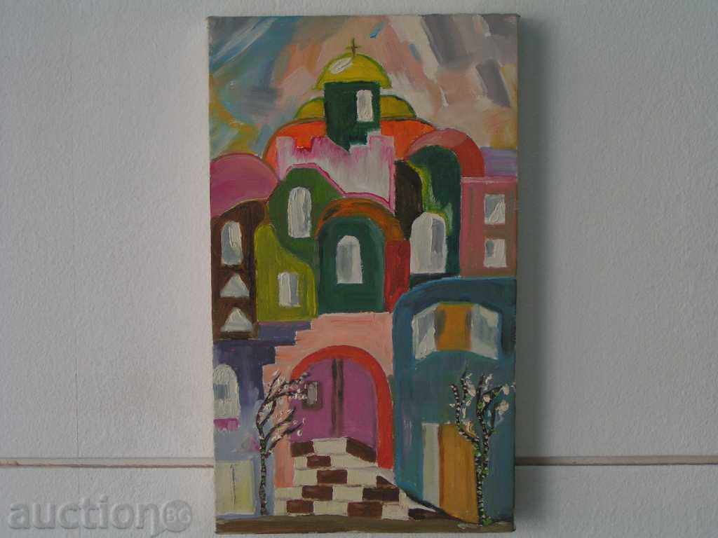 Little charming springtime town landscape / oil Little charming springtime town landscape / oil