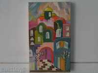 Little charming springtime town landscape / oil