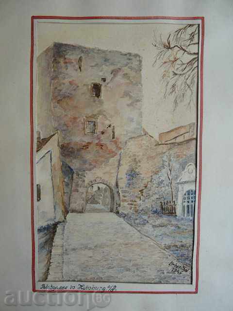 Auction "Old Castle" -Aquarelle-1945-Germany Auction "Old Castle" -Aquarelle-1945-Germany