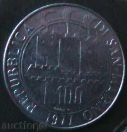 100 liras 1977 - Tipul 1 San Marino