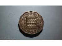 monedă de bronz 3 Pence 1963 ENGLAND