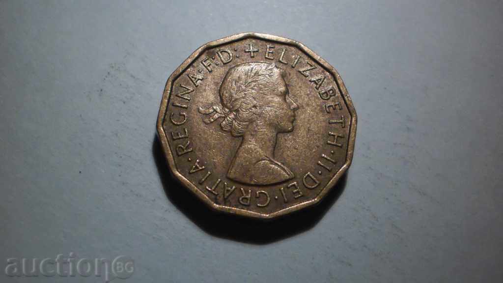 monedă de bronz 3 Pence 1962 ENGLAND
