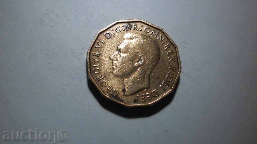 monedă de bronz 3 Pence 1952 ENGLAND