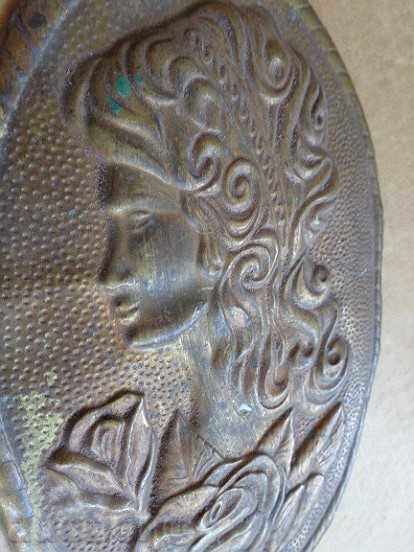 Old brass panel, painting, plaque, bas-relief - 6