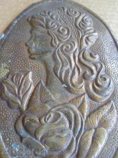 Old brass panel, painting, plaque, bas-relief - 7