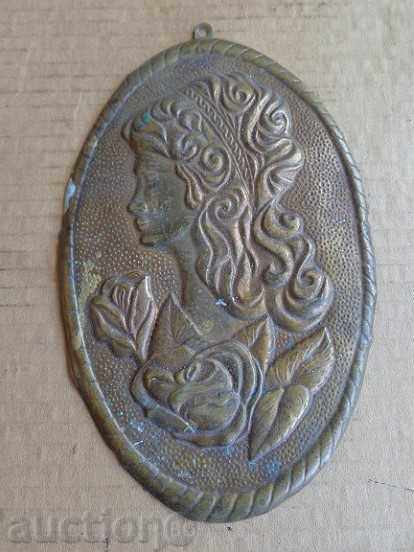 Old brass panel, painting, plaque, bas-relief
