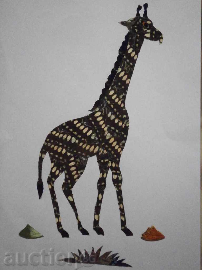 Жираф-серия картини,направени от крила на пеперуда-14-23