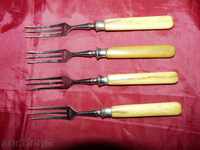 antique forks - 4 pcs. -Nat.bone, steel