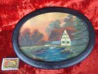 Old oil painting "Dacha dream" glass in wooden frame 29x21cm.