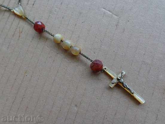 Mother-of-pearl and amber necklace from Holy Sepulchre, cross, rosary with price 339.00 BGN | € 173.33