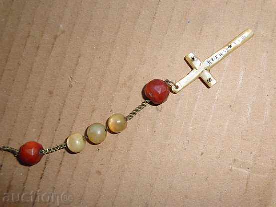 Auction  Mother-of-pearl and amber necklace from Holy Sepulchre, cross, rosary
