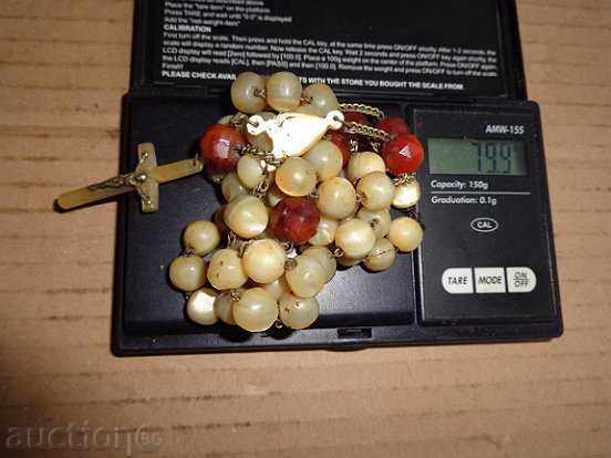 Mother-of-pearl and amber necklace from Holy Sepulchre, cross, rosary - 6