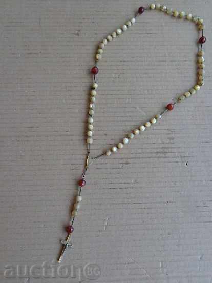 Mother-of-pearl and amber necklace from Holy Sepulchre, cross, rosary