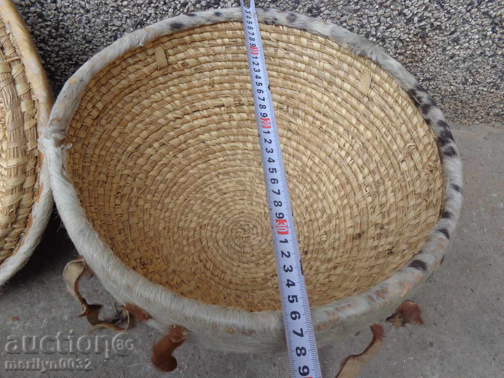 Old knit pan pan lid basket with goat leather basket - 6 Old knit pan pan lid basket with goat leather basket - 6