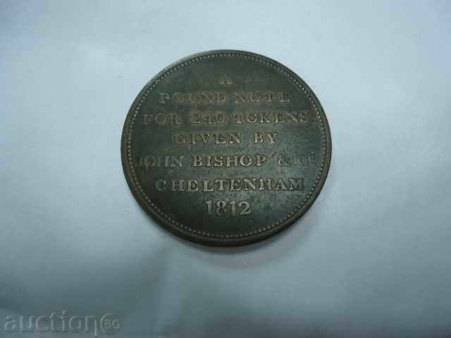 Пени жетон John Bishop Cheltenham penny 1812 Великобритания