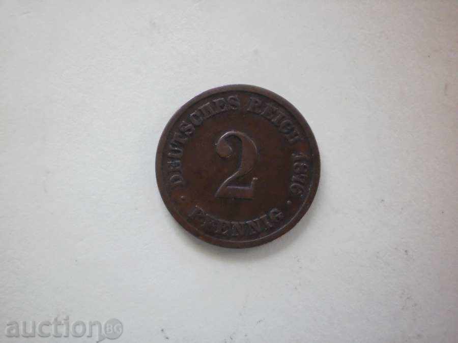 Copper Coin 2 pennenage 1876 G Germany