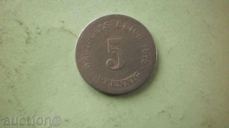 Coin 5 PFENGHA 1876 D GERMANY