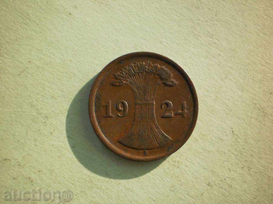 Медна  Moнета  2 renten пфениг  1924A  Германия с цена € 1.79 | 3.50 лв.