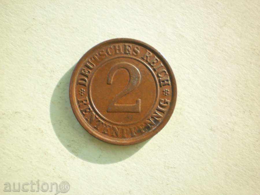 Copper Moetta 2 renten pfenig 1924A Germany