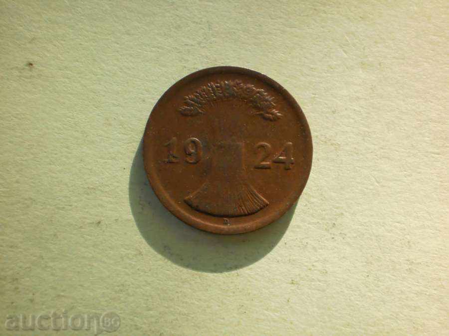 Cupru Moneta 2 Renten pfennig 1924D Germania cu preț € 5.11 | 9.99 BGN