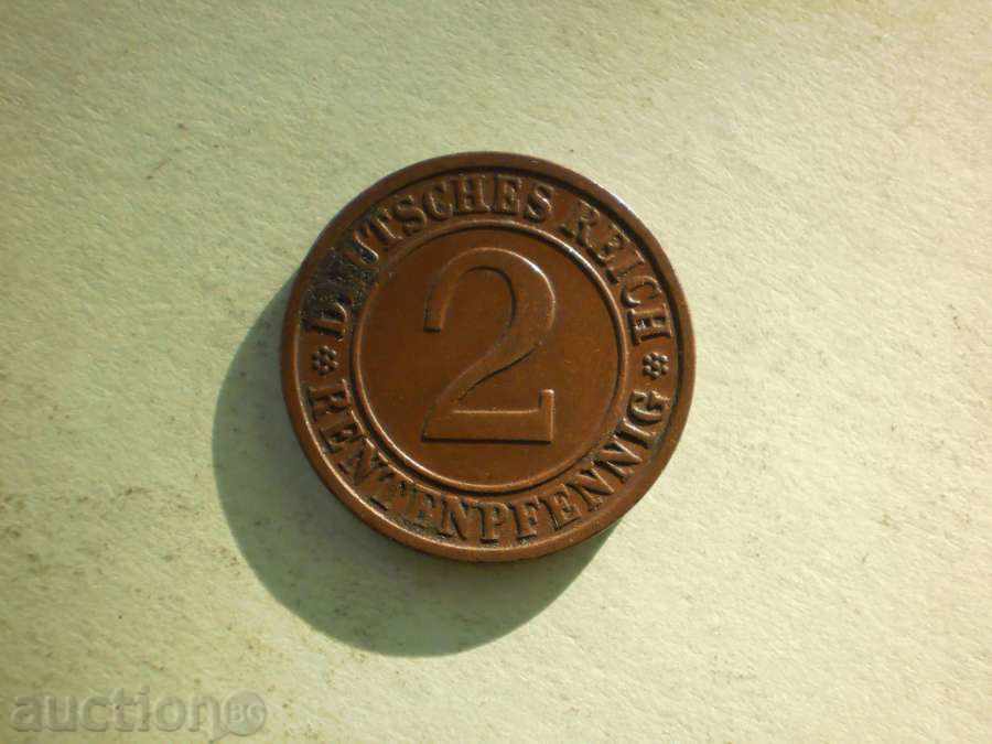 Copper Moetta 2 renten pfenig 1924F Germany