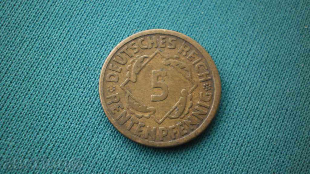 Germania - Republica Weimar 5 rentenpfennig 1924E GERMANIA