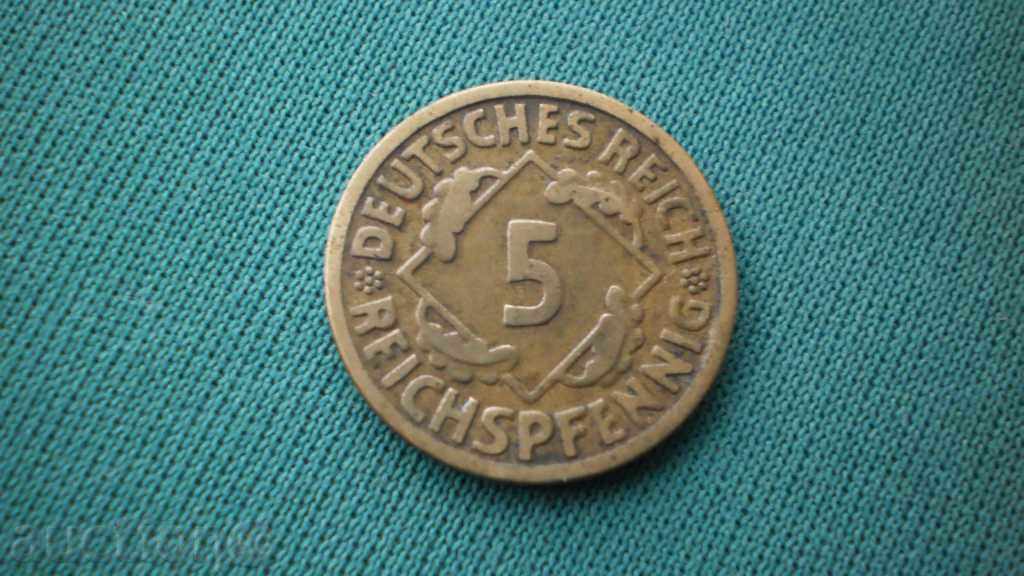 Germany - Weimar Republic 5 reichspfennig 1925F GERMANY