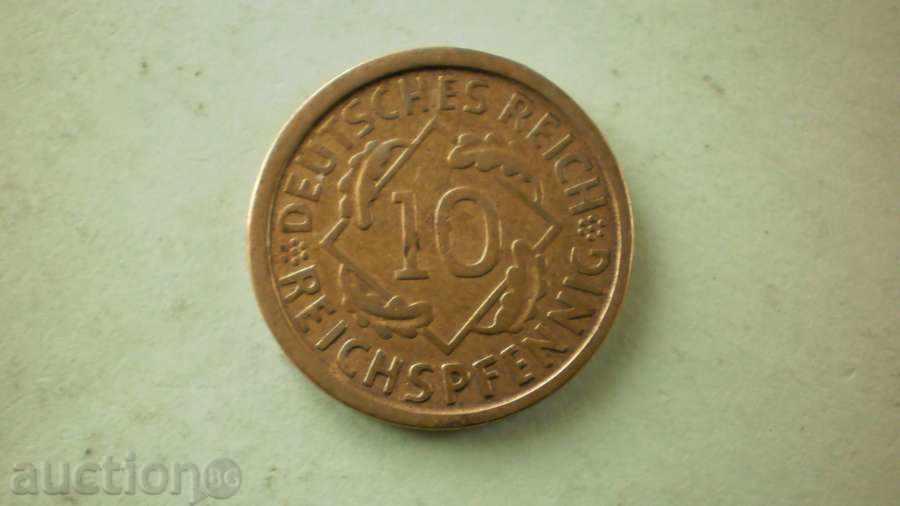 Copper Coin 10 PFENGHA 1925A GERMANY