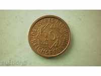 Copper Coin 10 PFENGHA 1925A GERMANY