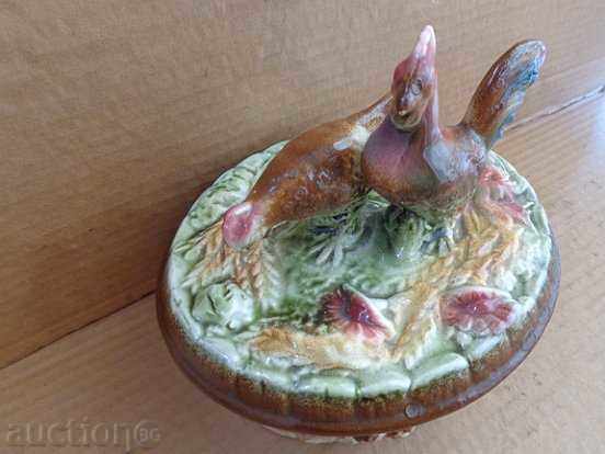 Auction Old bowl with glen and figure, porcelain, candy, sugar bowl Auction Old bowl with glen and figure, porcelain, candy, sugar bowl