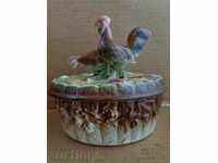 Old bowl with glen and figure, porcelain, candy, sugar bowl