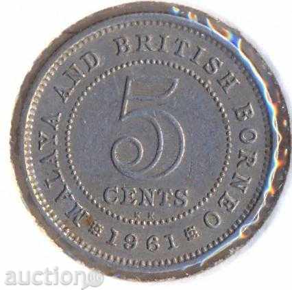 Малая и Британско Борнео 5 цента 1961 година