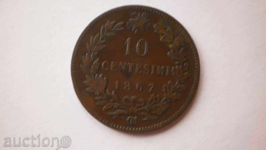 Italy 10 Centessimi 1867 Rare Coin