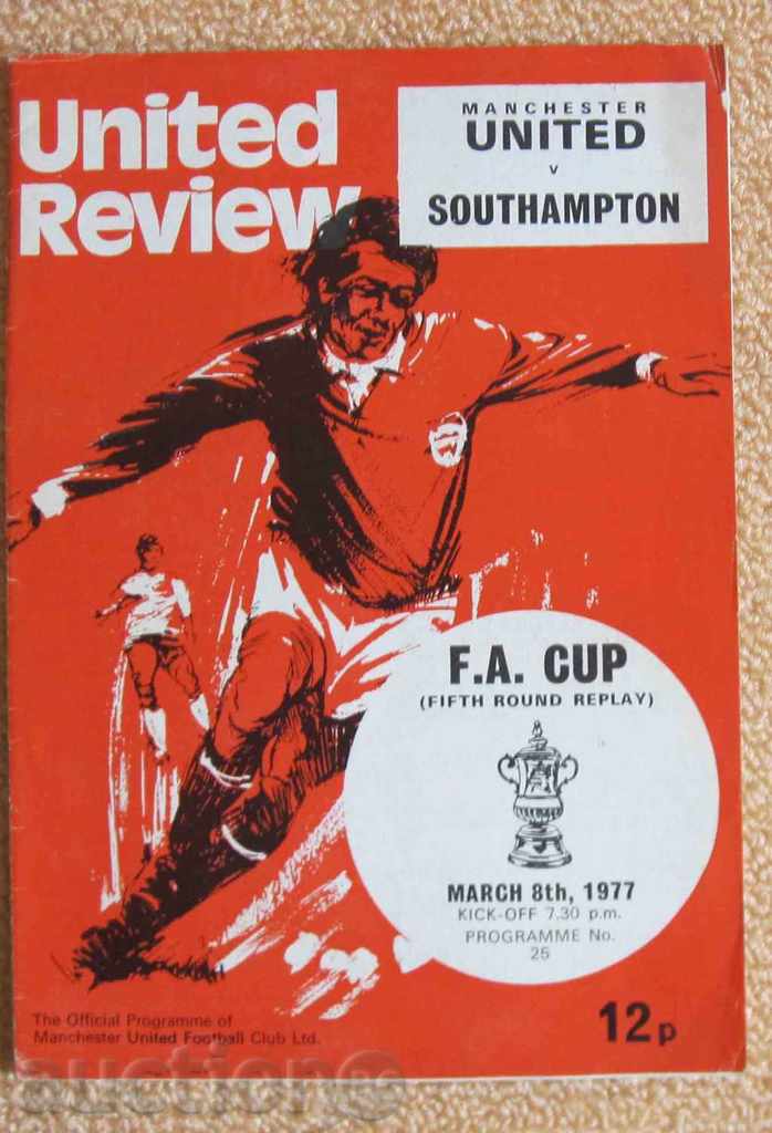 Programul de fotbal Man. United - Southampton 1977.