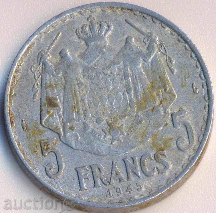 Монако 5 франка 1945 година, алуминий, 31 мм.