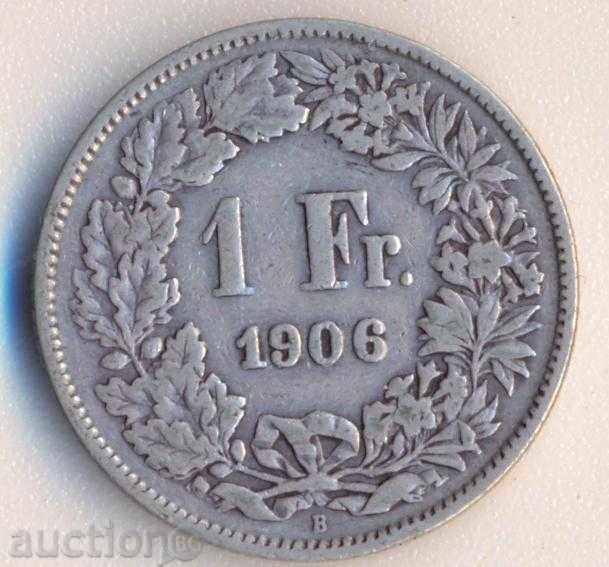 Elveția 1 Franc 1906 circulație 700 mii., Sreb. monedă