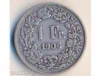 Швейцария 1 франк 1906 година, тираж 700 хил., среб. монета