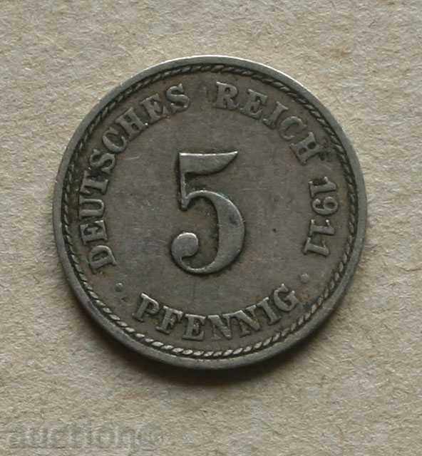 5 pfennig 1911 Α Γερμανία