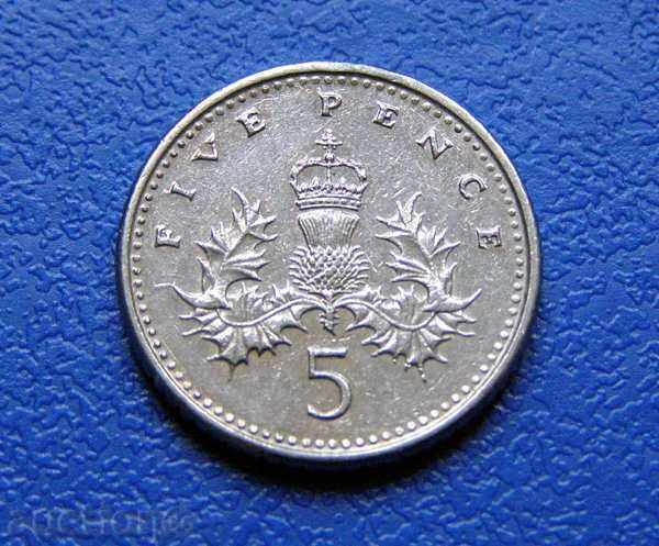 Великобритания 5 пенса (5 Pence) 1990 г.