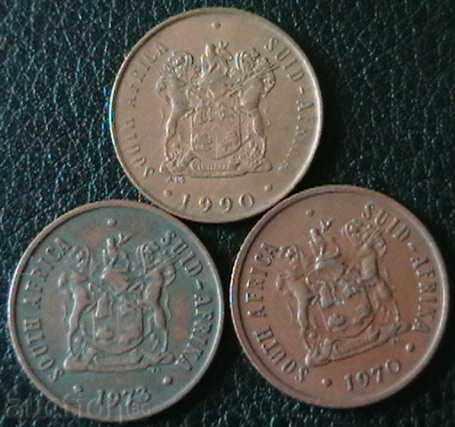 Lot of 3 coins with 2 cents nominal, South Africa