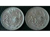 Lot of 2 coins with a nominal of 20 cents, South Africa