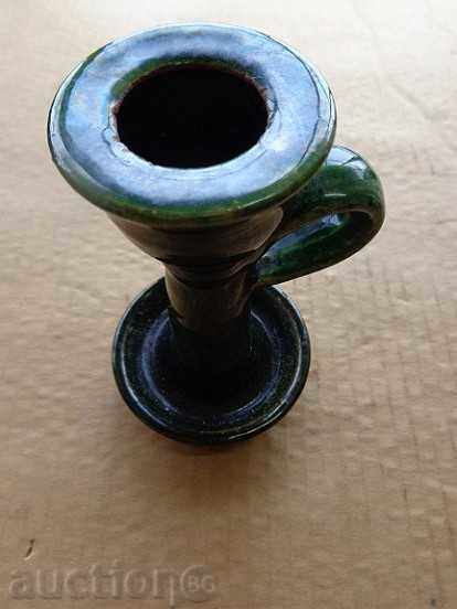 Стар керамичен свещник със зелена гленч с цена 27.00 лв. | € 13.80 Стар керамичен свещник със зелена гленч с цена 27.00 лв. | € 13.80