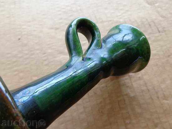 Стар керамичен свещник със зелена гленч - 6 Стар керамичен свещник със зелена гленч - 6