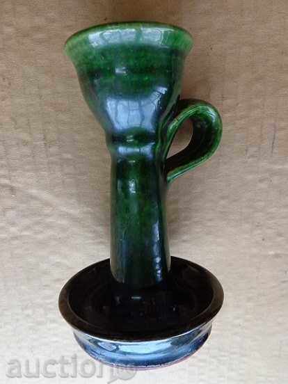 Стар керамичен свещник със зелена гленч - 7 Стар керамичен свещник със зелена гленч - 7