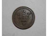 Швеция 2 оре 1895 отлична монета XF