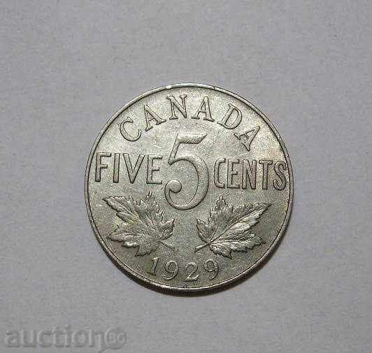 Canada 5 cent 1929 coin excellent