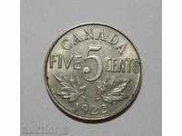 Καναδάς 5 σεντ το 1922 όμορφο γυαλιστερό κέρμα