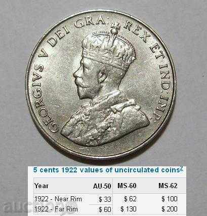 Canada 5 cent 1922 wonderful coin with glossy with price 40.00 BGN | € 20.45 Canada 5 cent 1922 wonderful coin with glossy with price 40.00 BGN | € 20.45