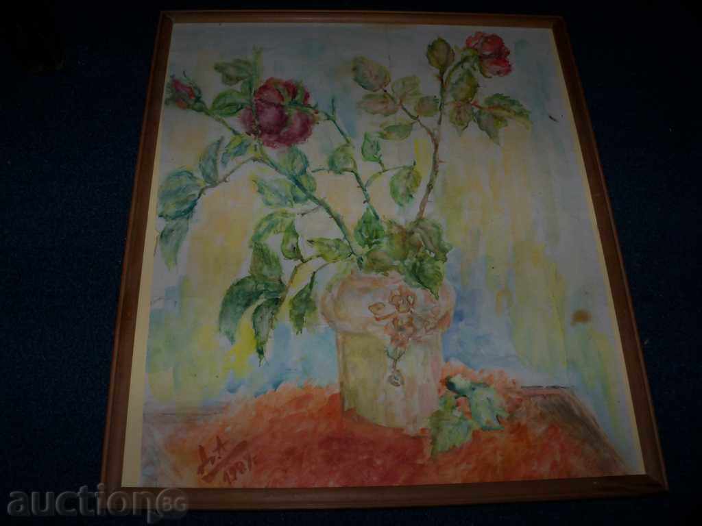 Δημοπρασία «Roses» - ένα όμορφο παλιό ακουαρέλα του 1989.